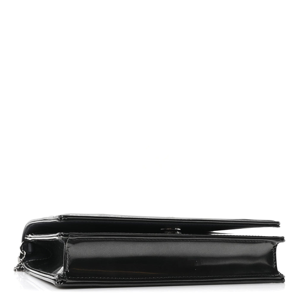 Christian Dior Metallic Patent Micro-Cannage Diorama Wallet on Chain Pouch Onyx Black