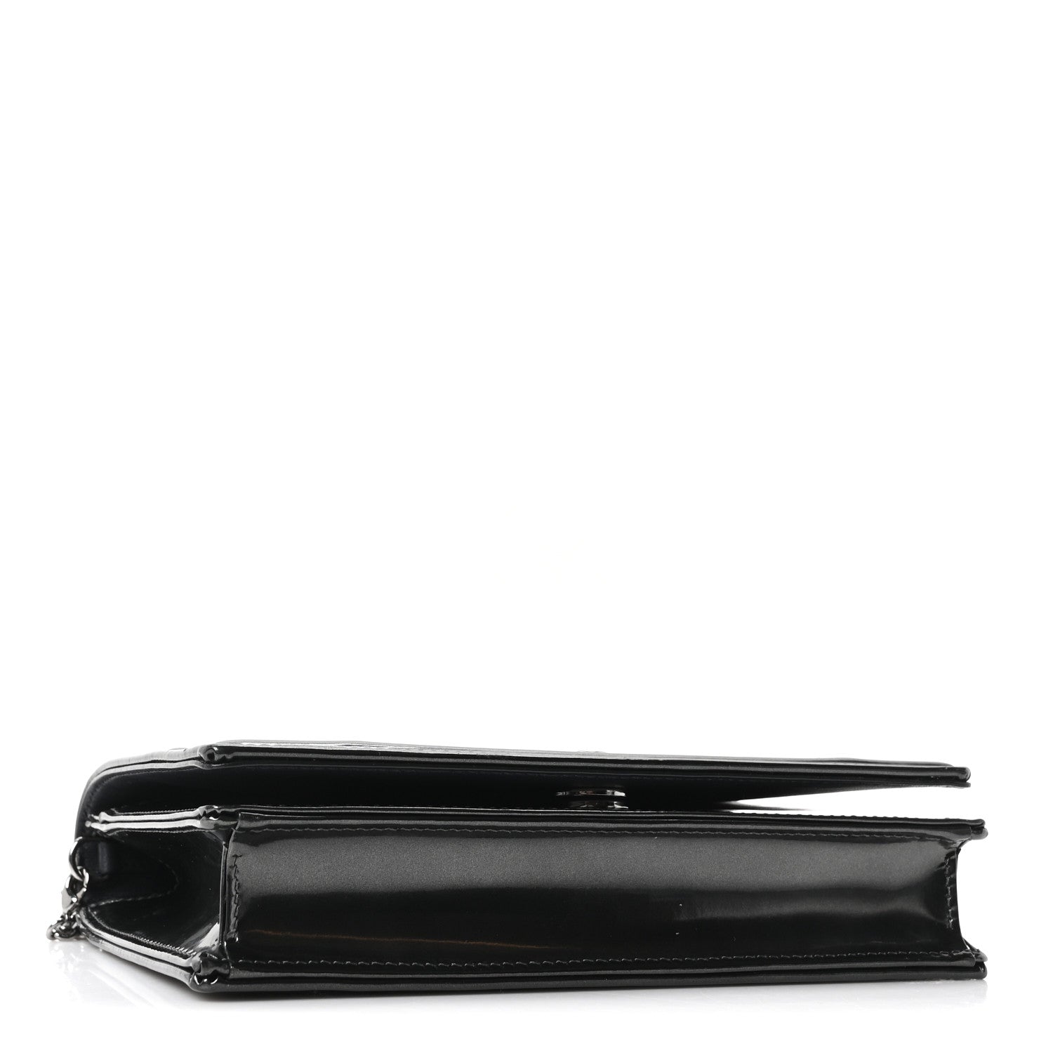 Christian Dior Metallic Patent Micro-Cannage Diorama Wallet on Chain Pouch Onyx Black