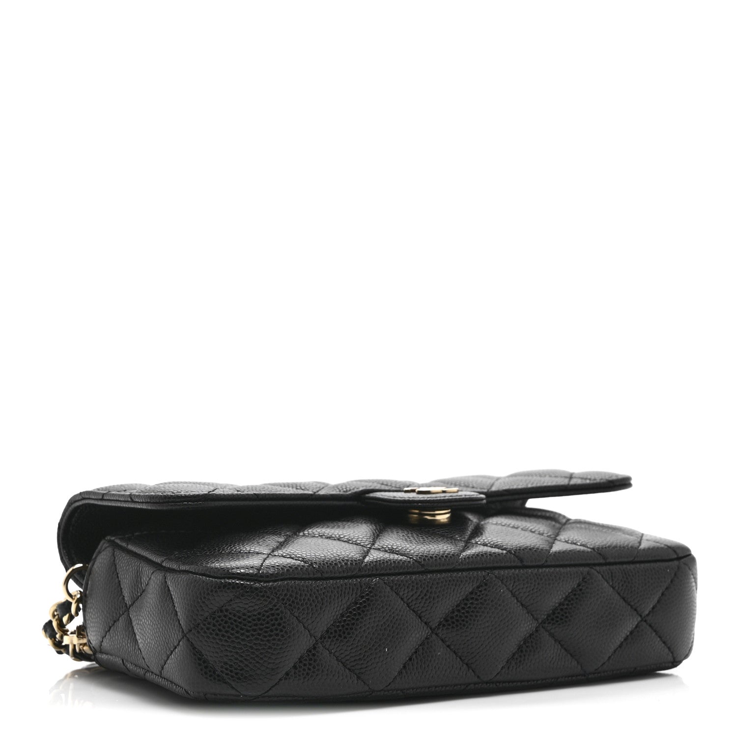 Caviar Quilted Flap Phone Holder With Chain Black