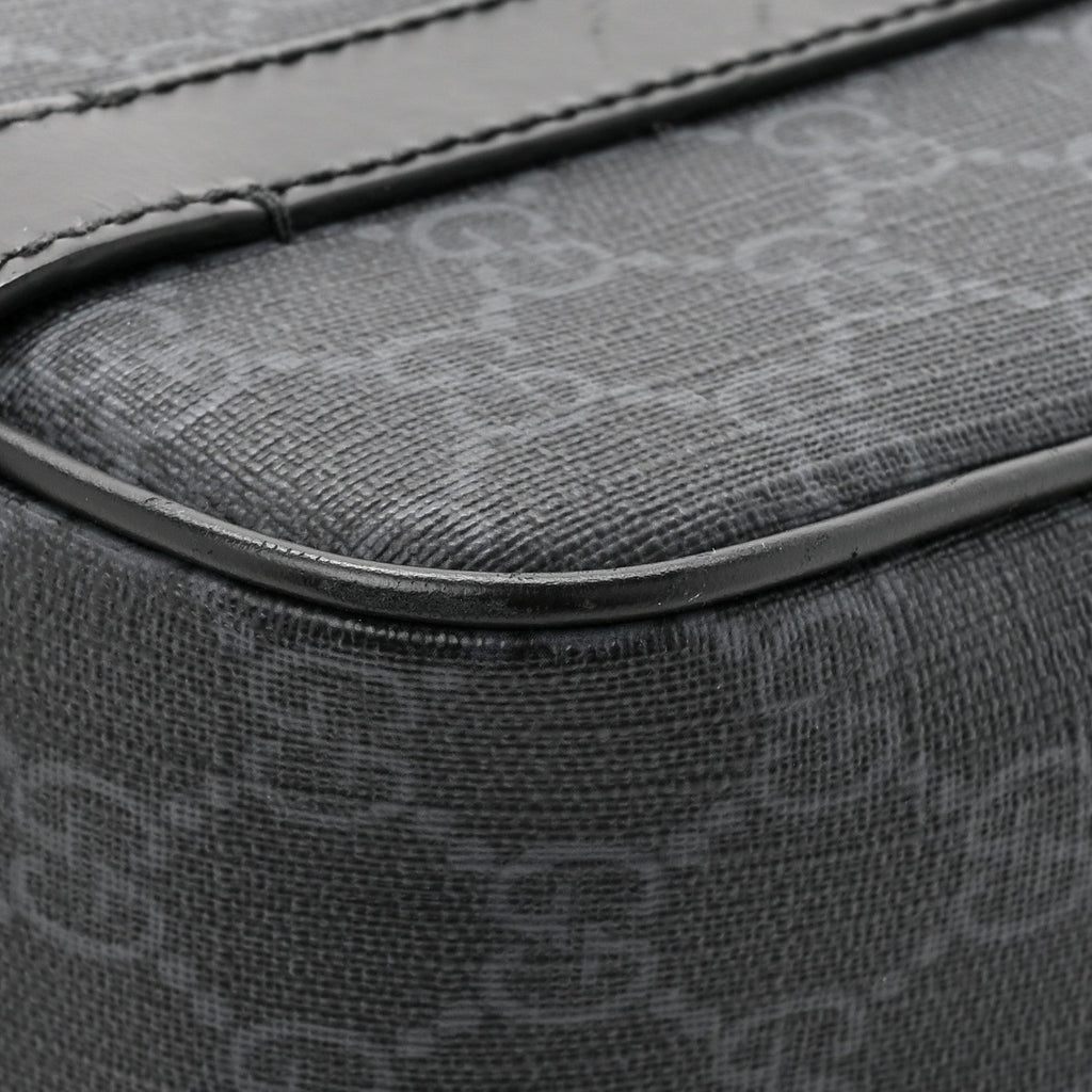 Gucci GG Supreme Monogram Textured Dollar Calfskin Retro Interlocking G Flap Messenger Bag Black