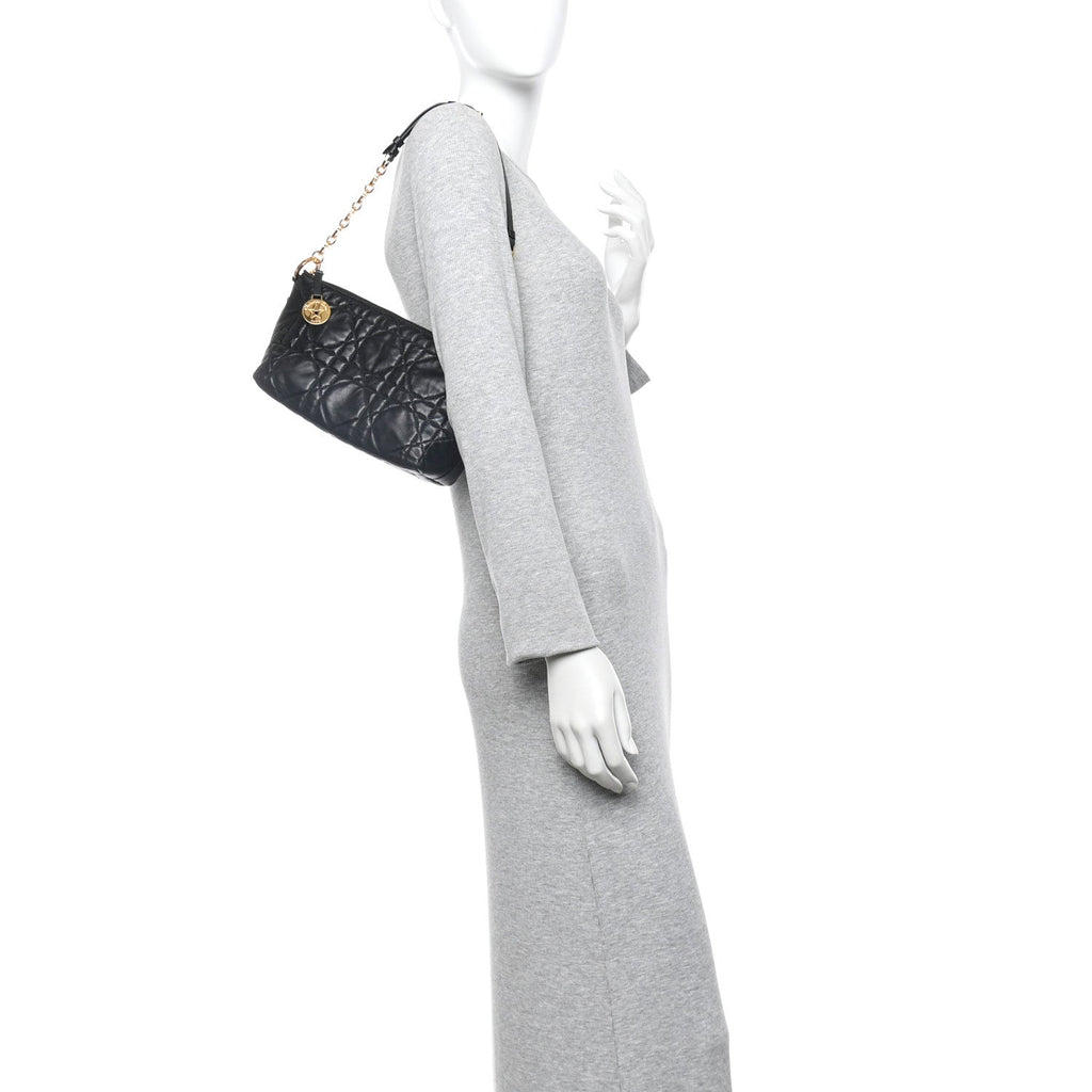 Christian Dior Lambskin Macrocannage DiorStar Hobo Bag Black