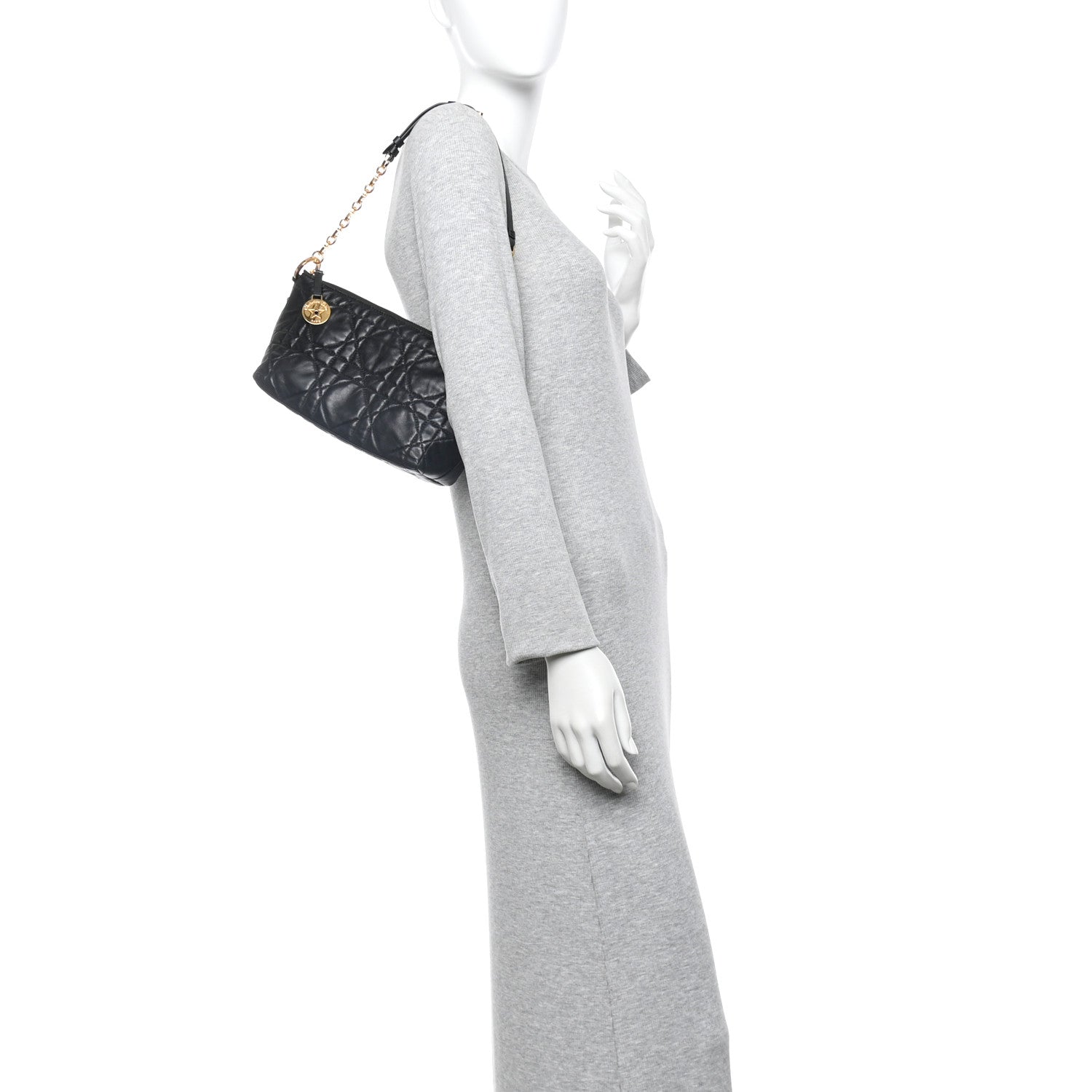 Christian Dior Lambskin Macrocannage DiorStar Hobo Bag Black