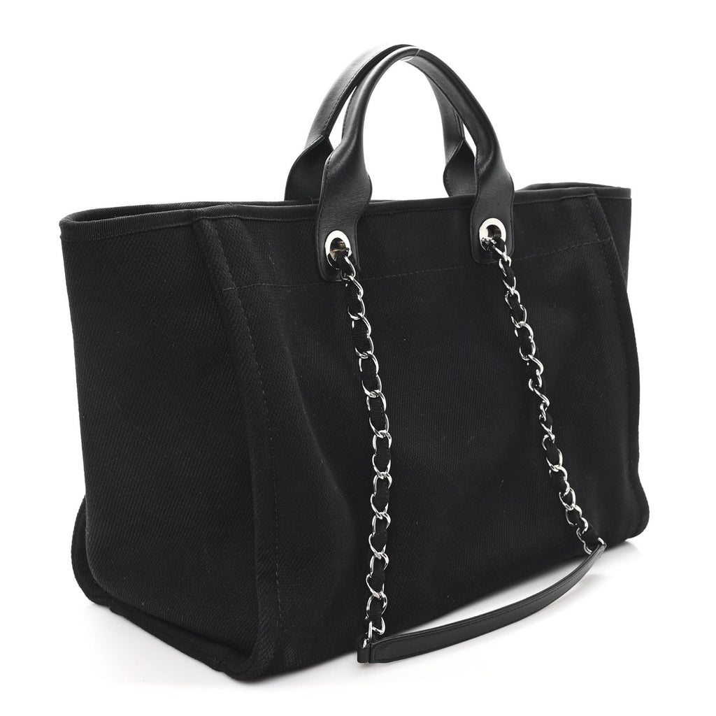 Chanel Canvas Pearl Medium Deauville Tote Black