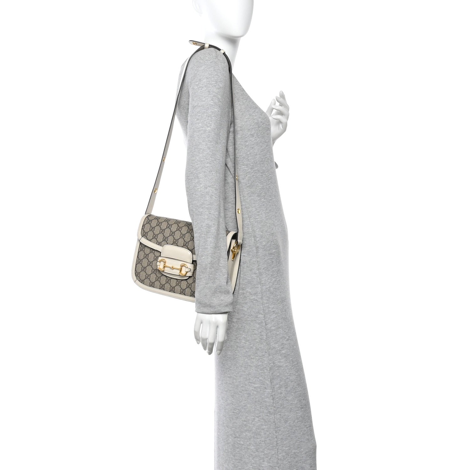 Gucci GG Supreme Monogram Horsebit 1955 Shoulder Bag Beige Mystic White