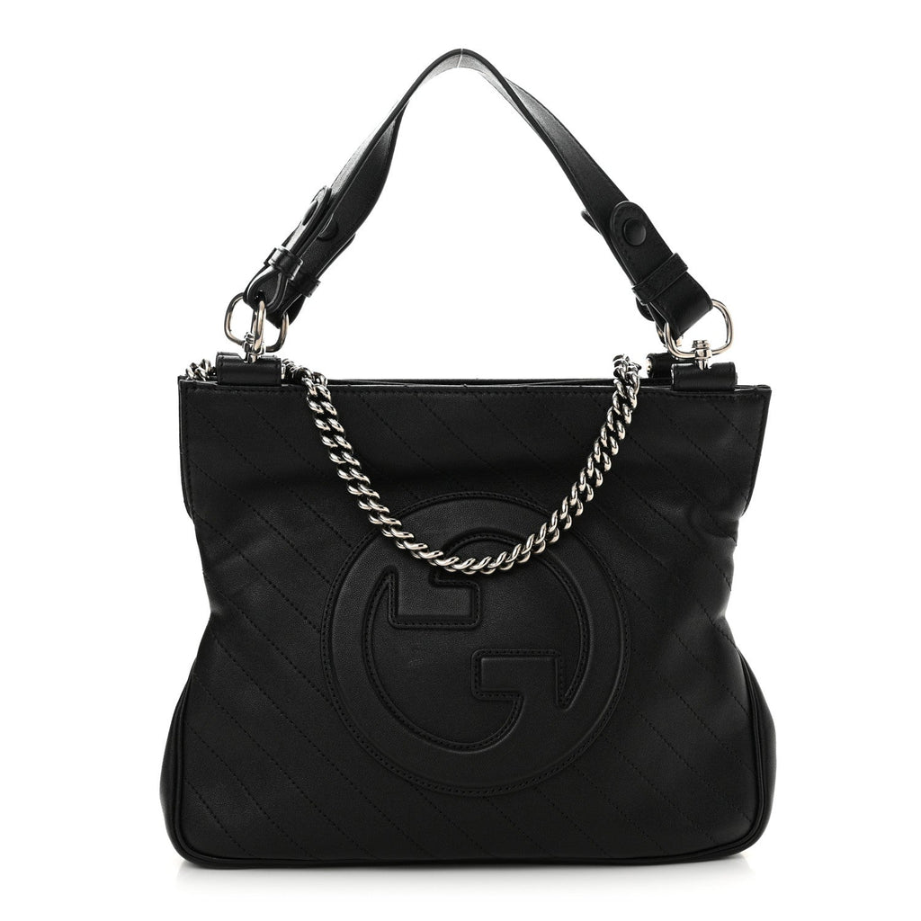 Gucci Sakai Be Green Calfskin Diagonal Stitched Small Blondie Tote Black