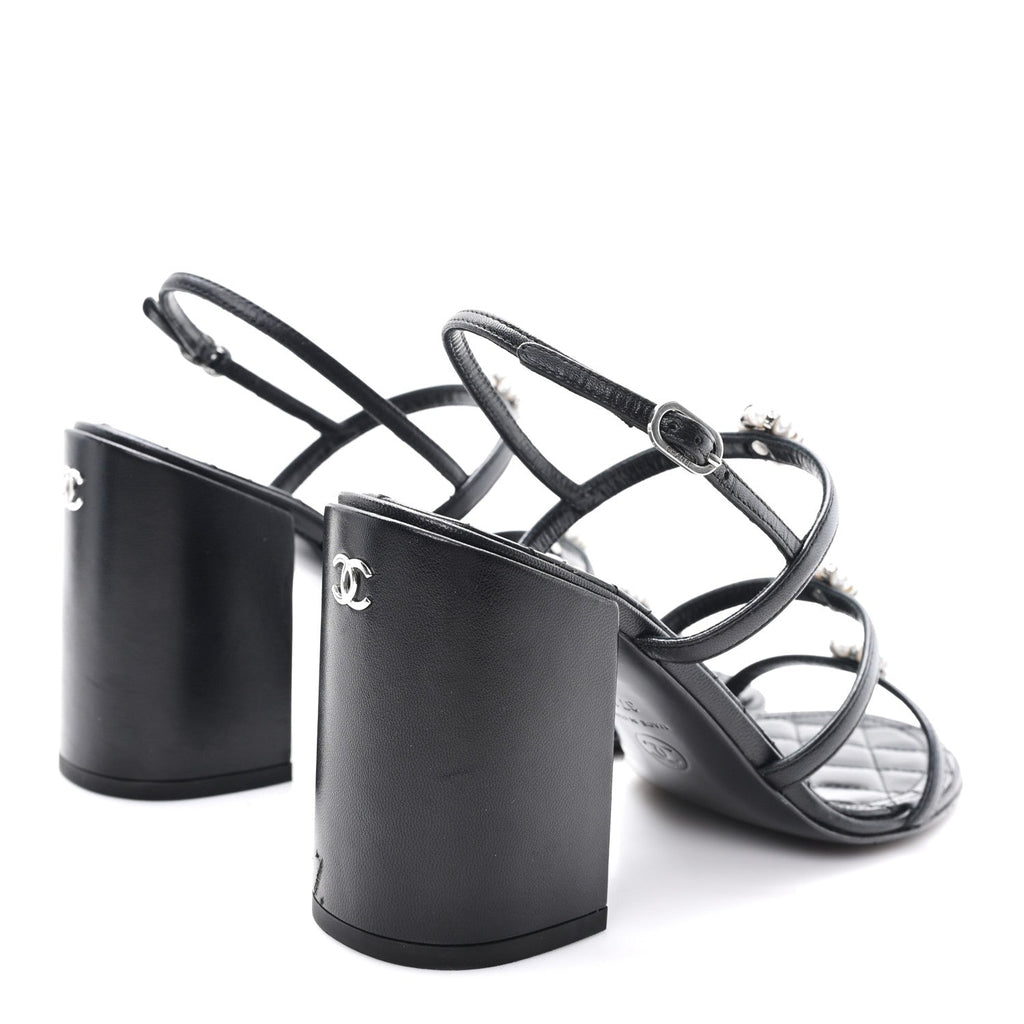 Laminated Lambskin Pearl CC Sandals 37.5 Black