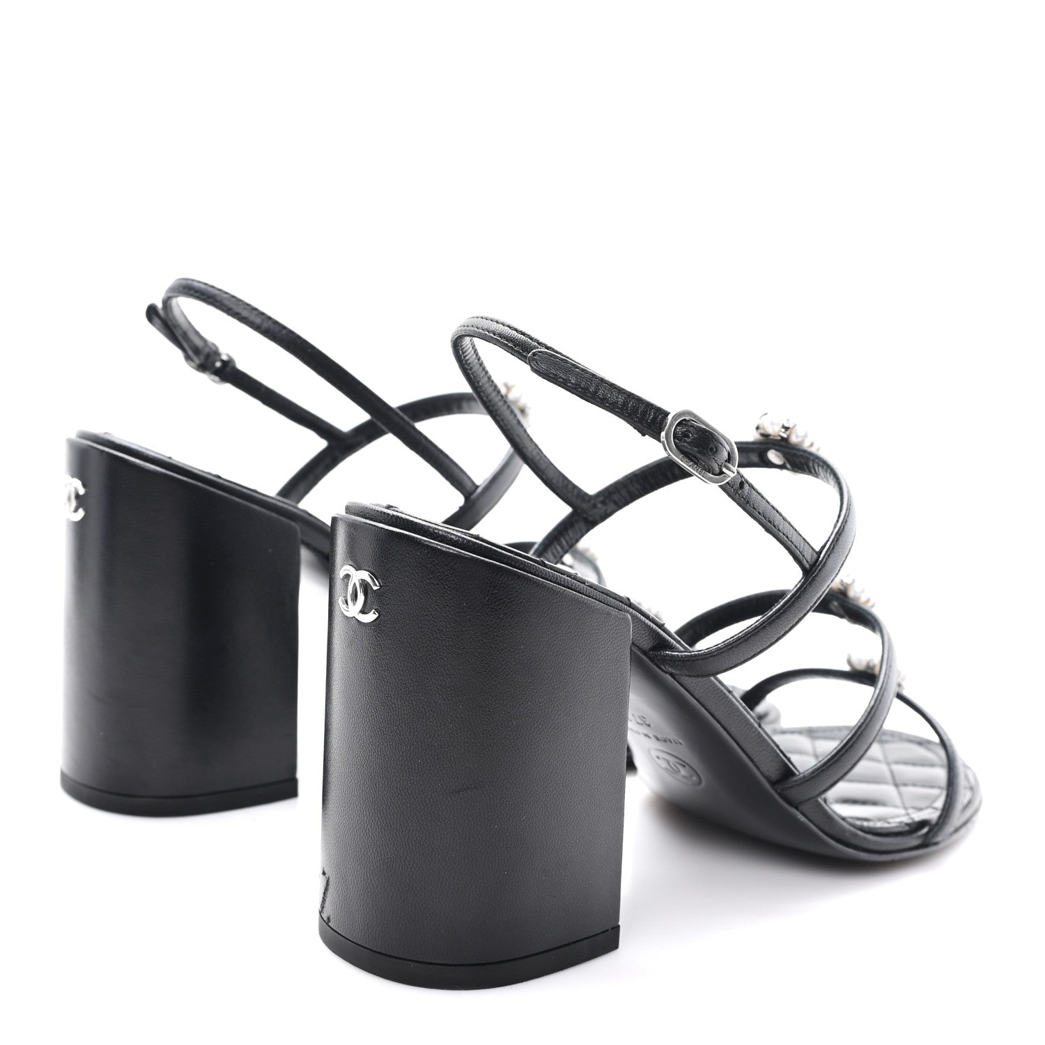 Laminated Lambskin Pearl CC Sandals 37.5 Black