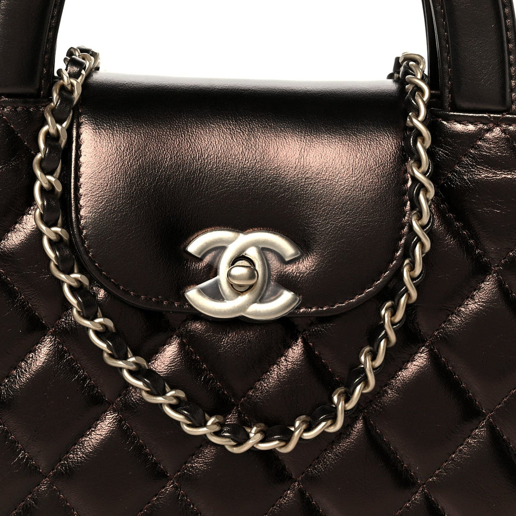 Chanel Metallic Aged Calfskin Quilted Nano Kelly Shopper Light Brown
