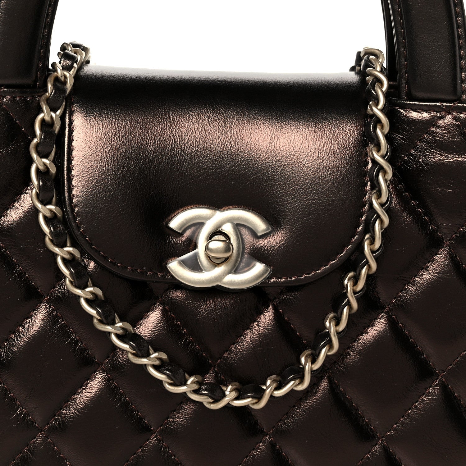 Chanel Metallic Aged Calfskin Quilted Nano Kelly Shopper Light Brown