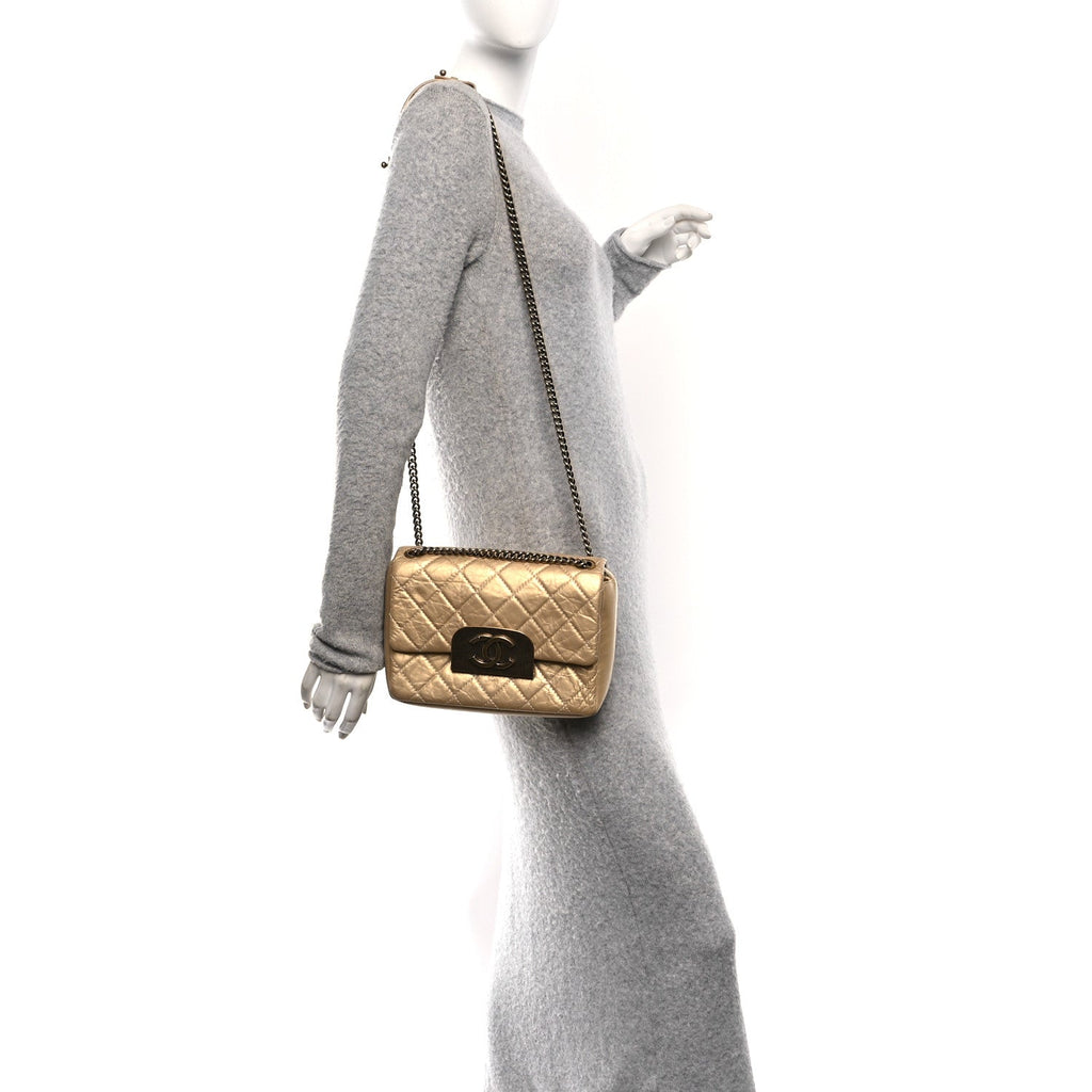 Chanel Metallic Aged Calfskin Quilted CC Square Flap Light Gold