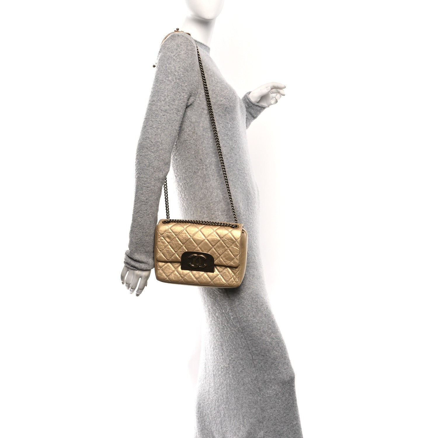 Chanel Metallic Aged Calfskin Quilted CC Square Flap Light Gold