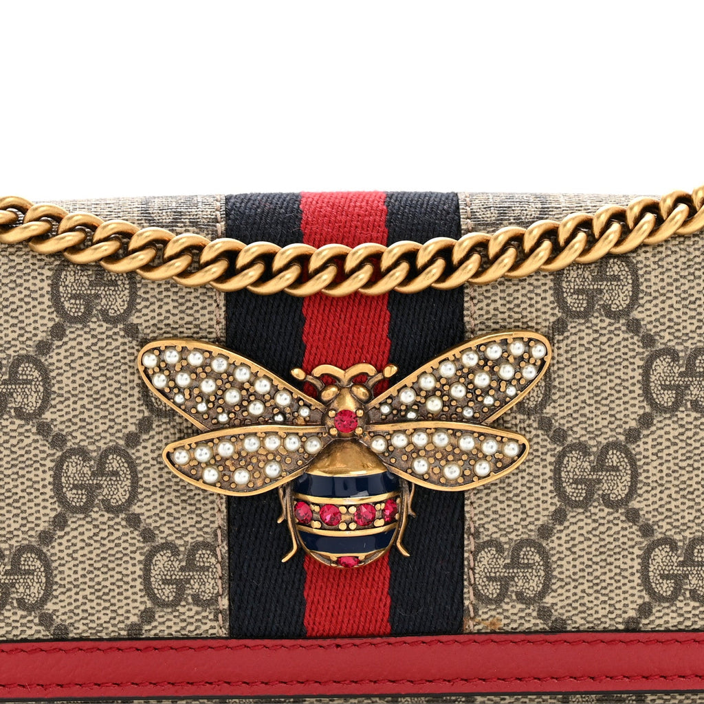 Gucci GG Supreme Monogram Web Queen Margaret Chain Wallet Red