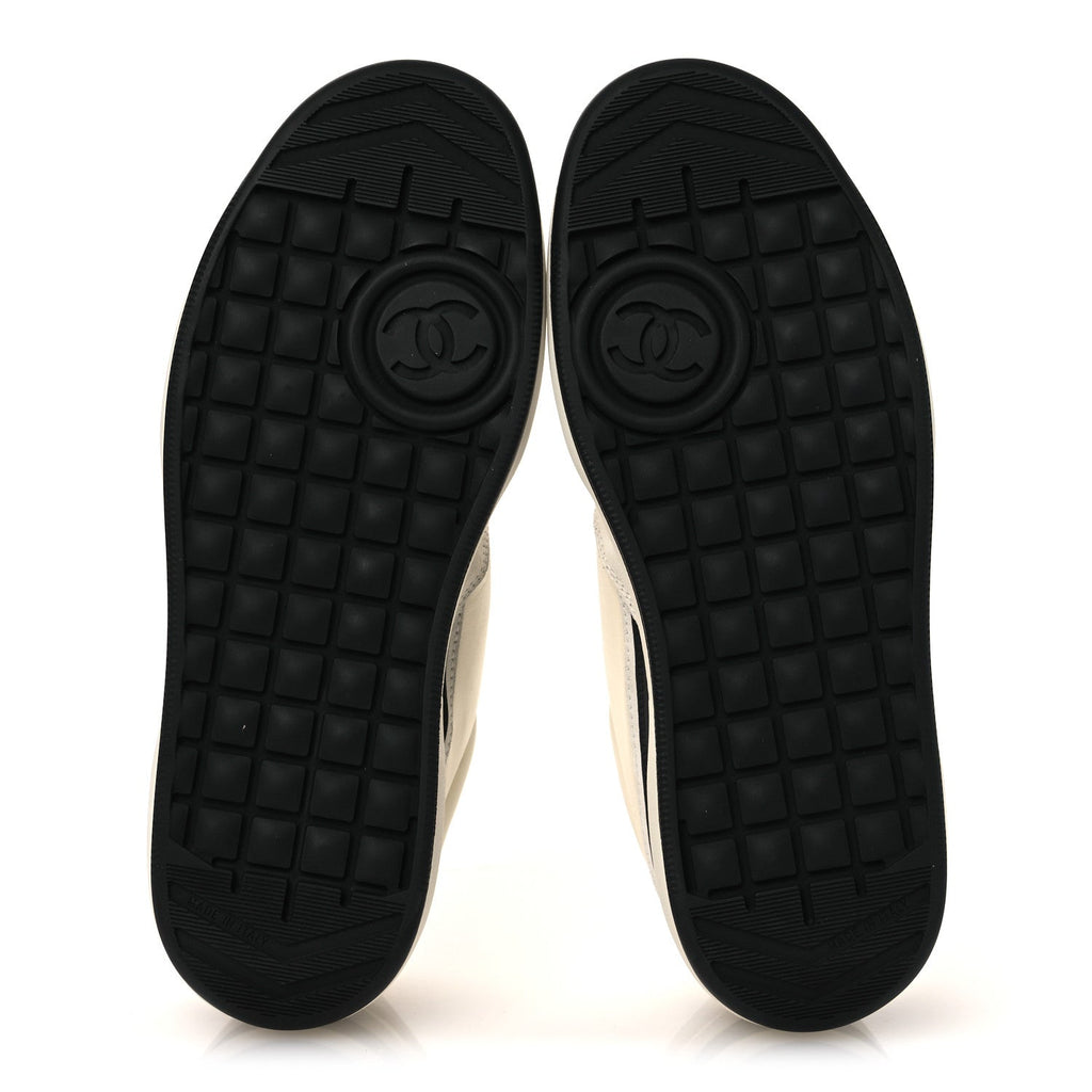 Lambskin Suede Calfskin Sneakers 40 Ivory White Black