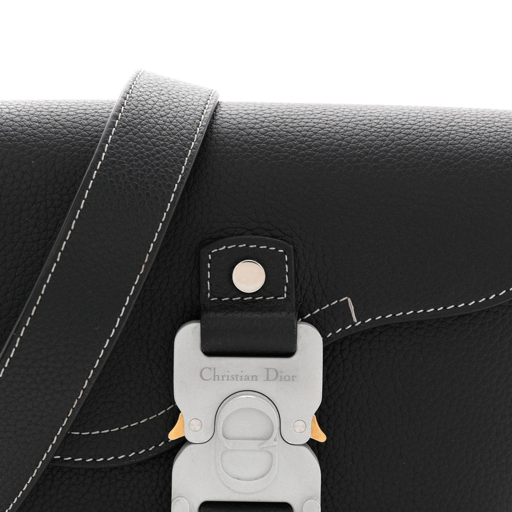 Christian Dior Grained Calfskin Saddle Messenger Bag With Strap Black