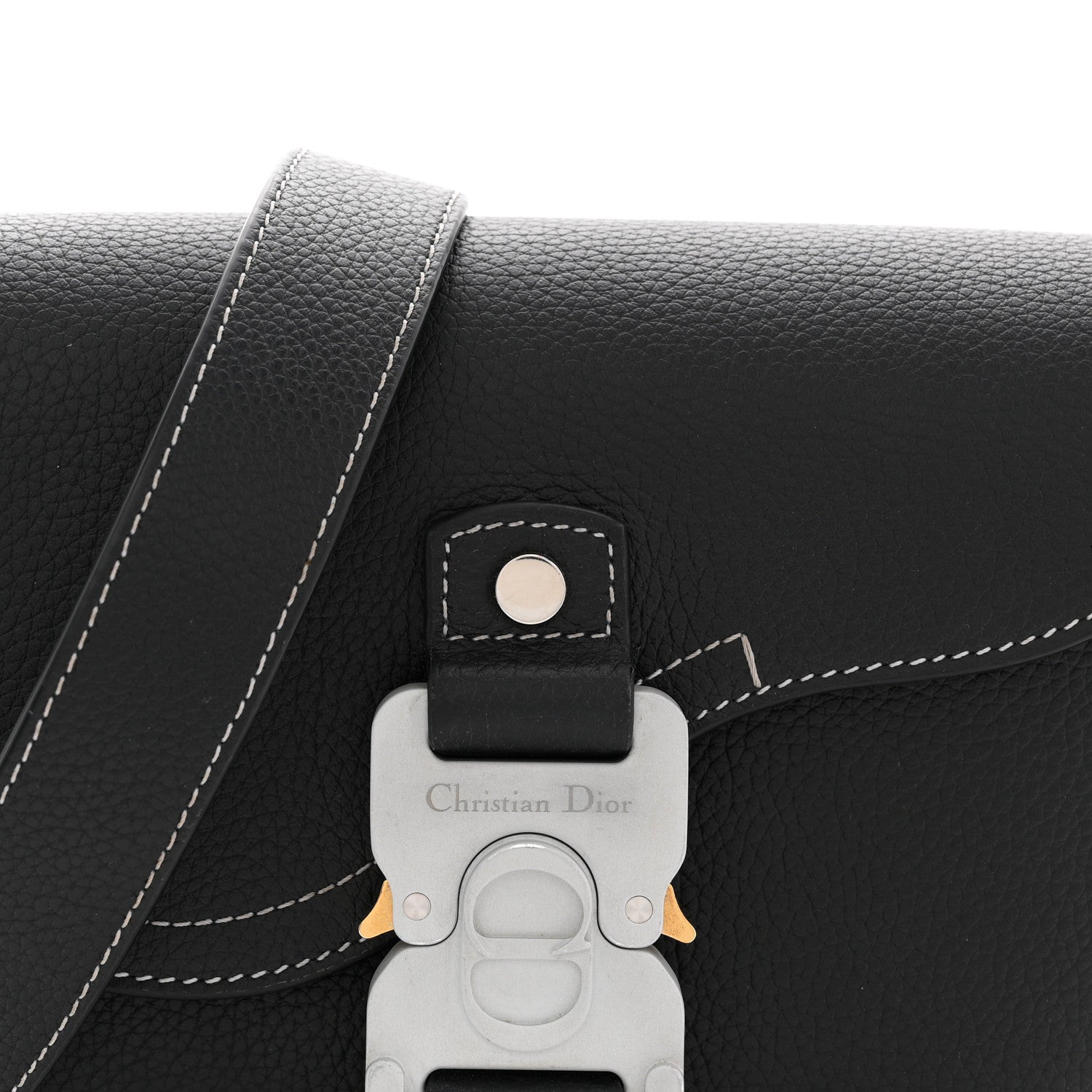Christian Dior Grained Calfskin Saddle Messenger Bag With Strap Black