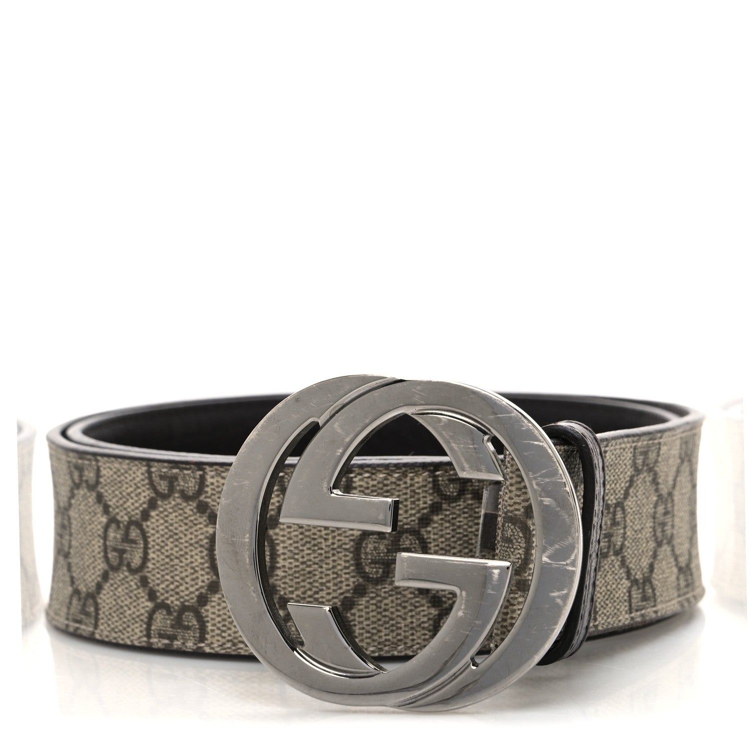 Gucci GG Supreme Monogram Calfskin Double G 80 32 Belt Beige Ebony New Acero