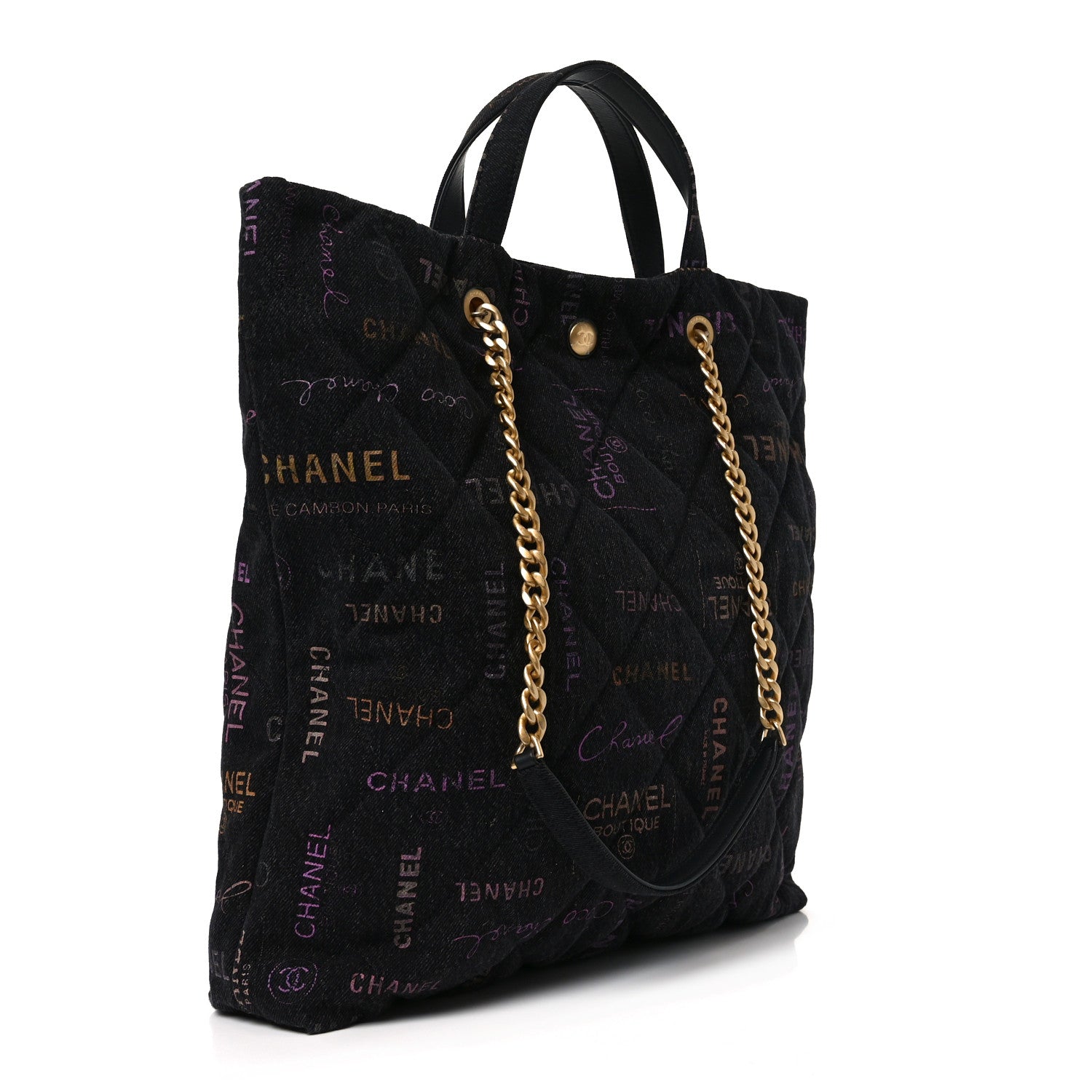 Chanel Denim Quilted Denim Mood Maxi Shopping Bag Black Multicolor