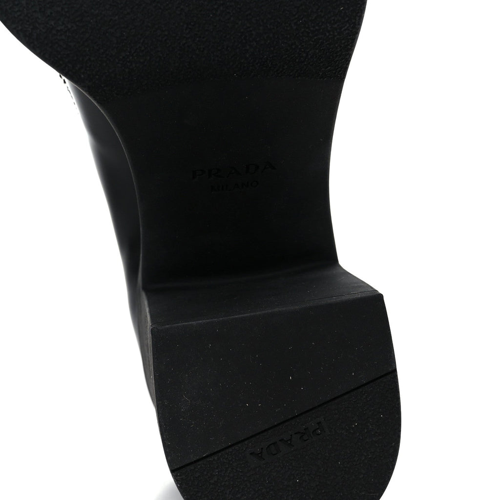 Prada Spazzolato Metal Triangle Logo 85mm Loafers 40 Black