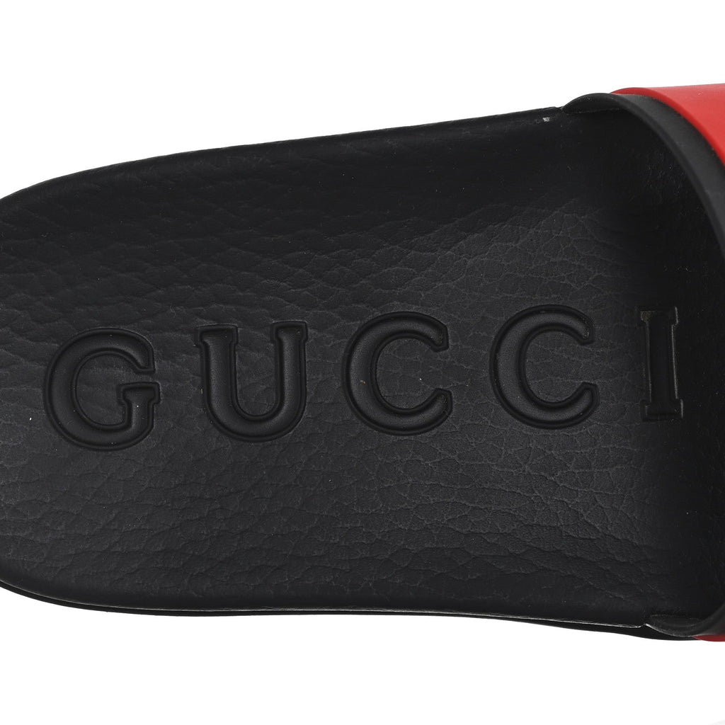 Gucci Rubber Web Womens Interlocking G Slide Sandals 40 Black Green Red