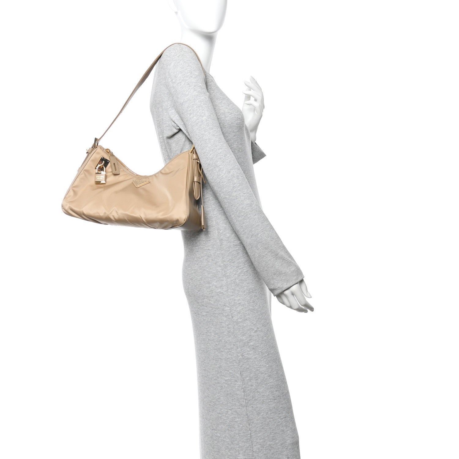 Prada Re-Nylon Vitello Large Aimee Shoulder Bag Cammello