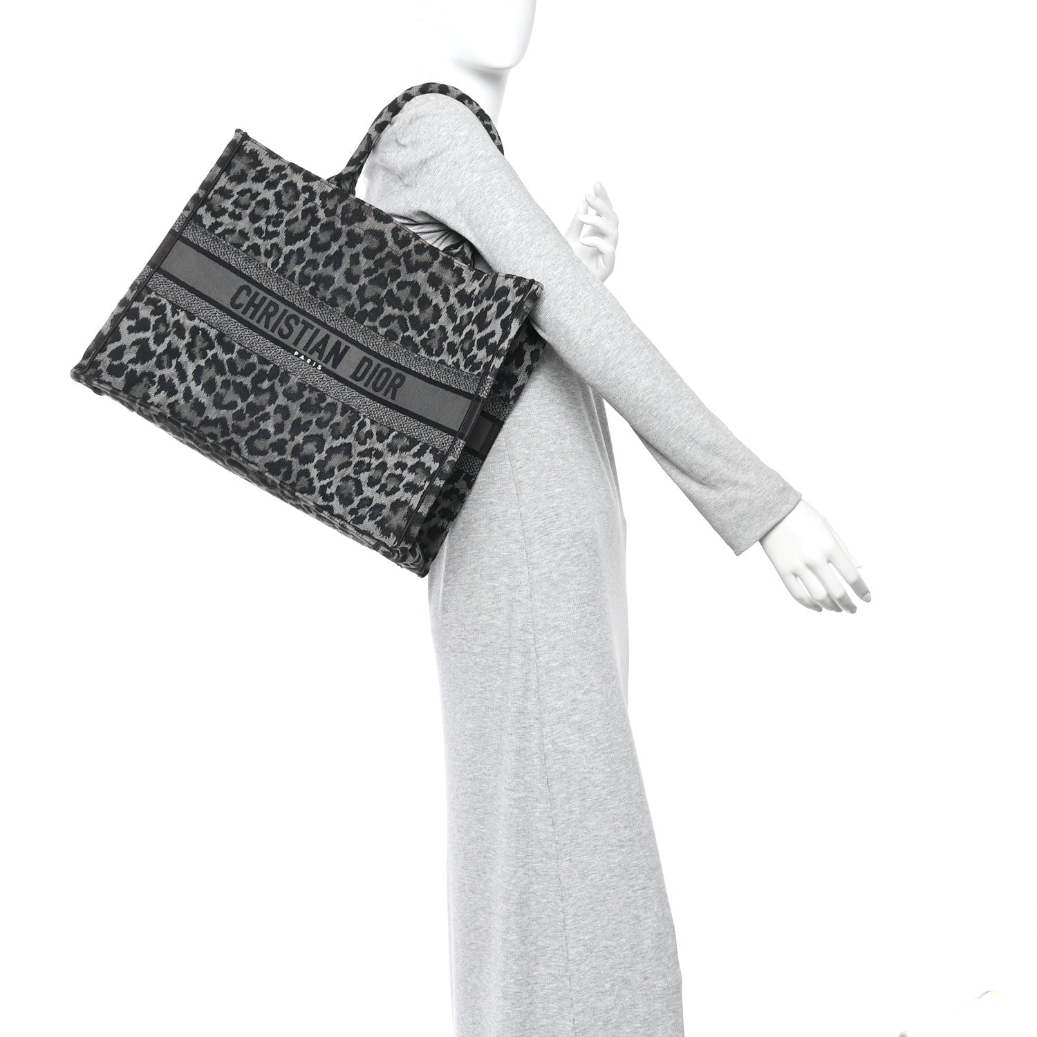 Christian Dior Canvas Mizza Embroidered Large Leopard Book Tote Grey
