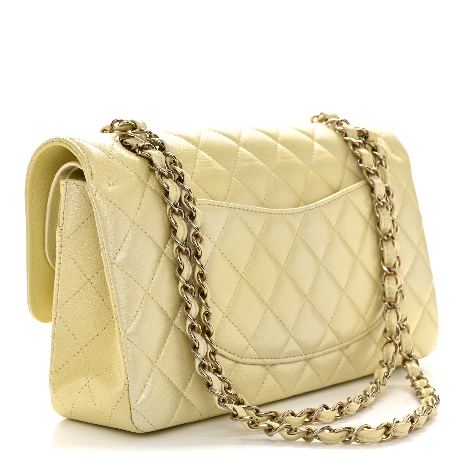 Chanel Cloudy Pearly Goatskin Quilted Medium Double Flap Light Yellow