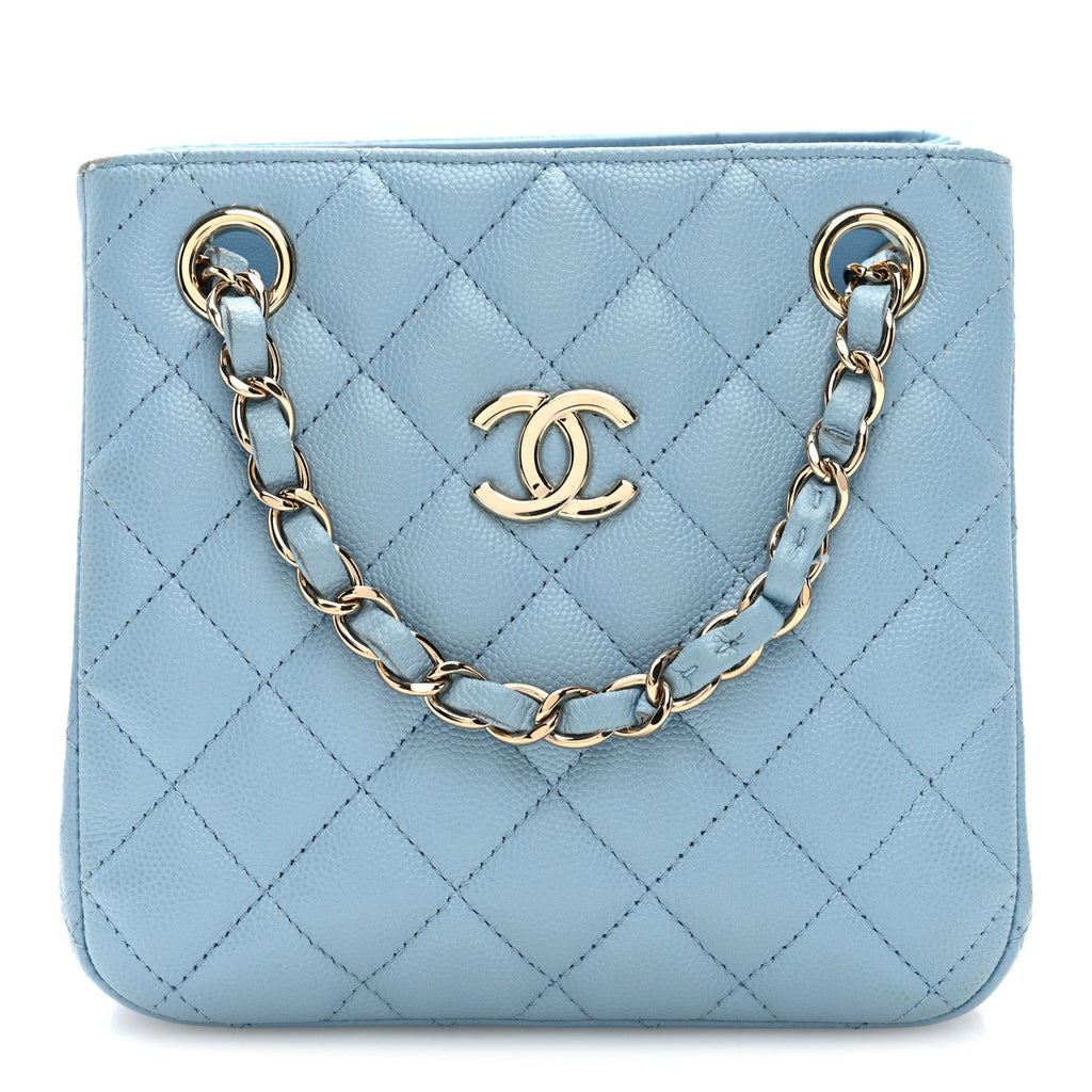 Chanel Caviar Quilted Mini Bucket Bag Blue