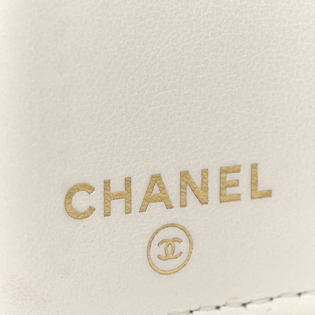 Caviar Quilted Crystal CC Small Flap Wallet White
