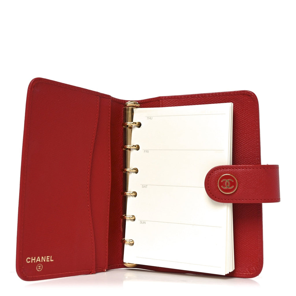 Grained Calfskin CC Button Pocket Agenda Cover Red