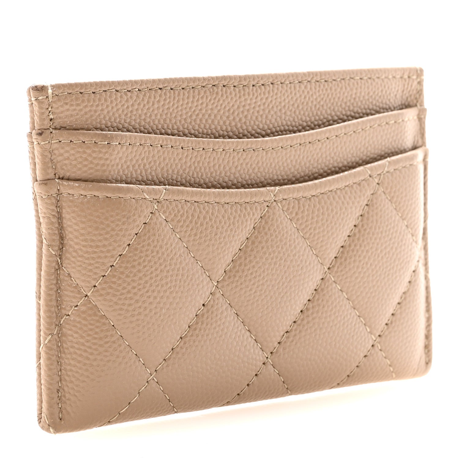 Caviar Quilted Card Holder Beige
