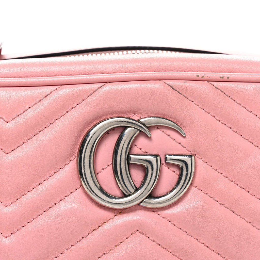 Gucci Calfskin Matelasse Small GG Marmont Chain Shoulder Bag Wild Rose