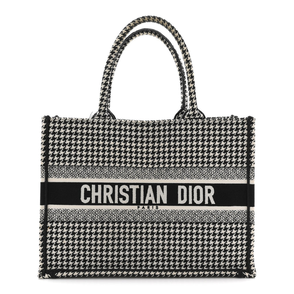 Christian Dior Canvas Houndstooth Embroidered Medium Book  Black White