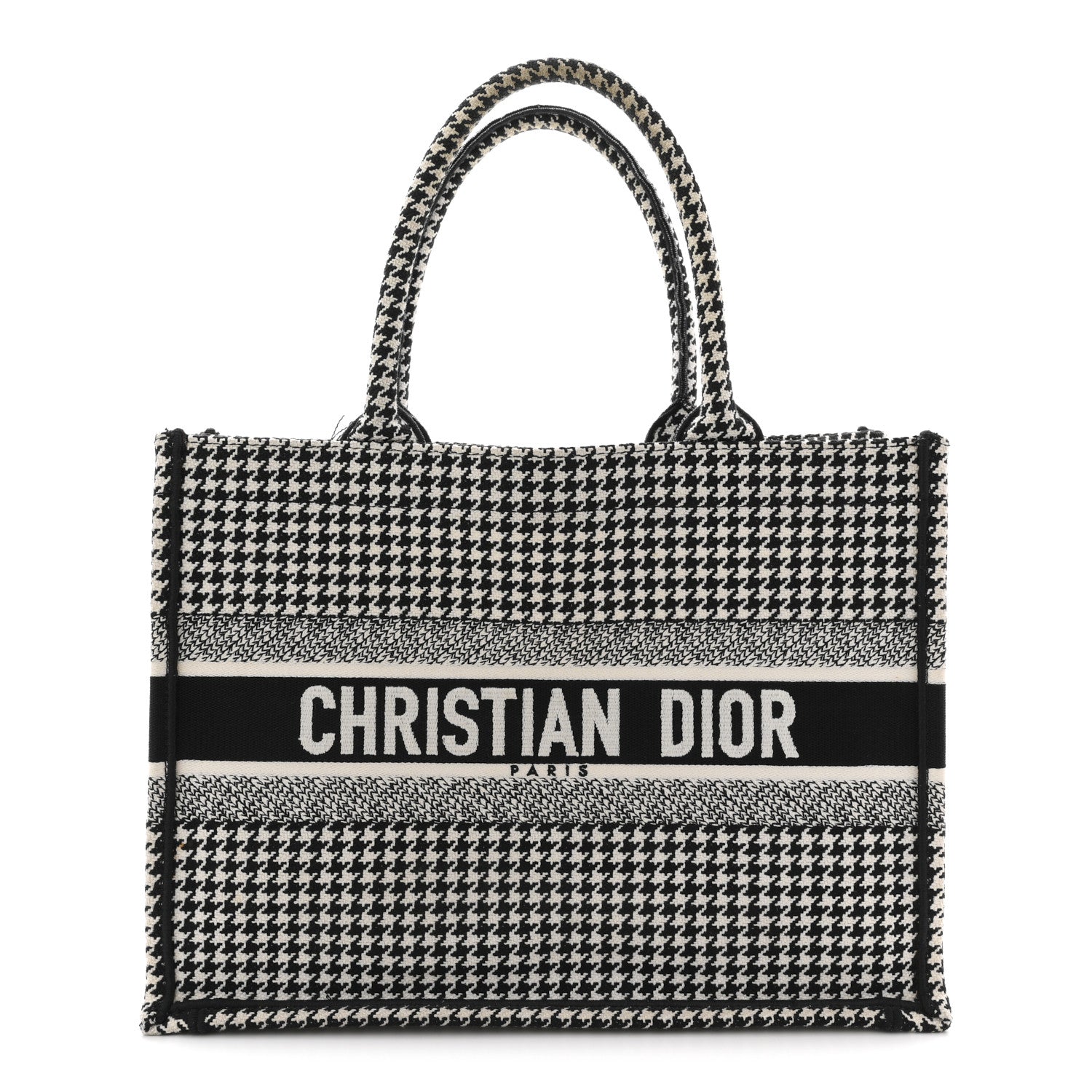 Christian Dior Canvas Houndstooth Embroidered Medium Book  Black White