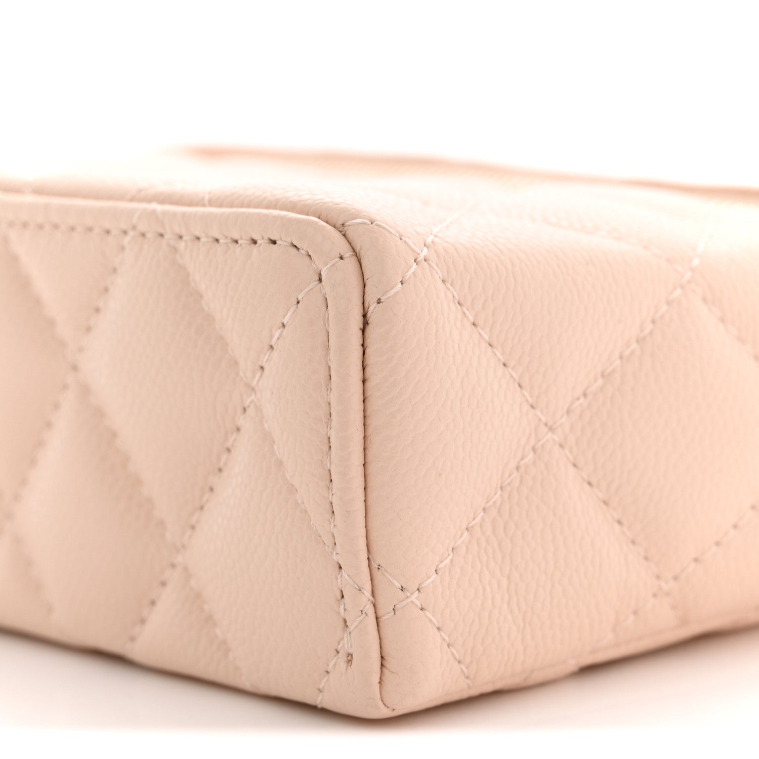 Chanel Caviar Quilted Top Handle Slim Vanity With Chain Beige