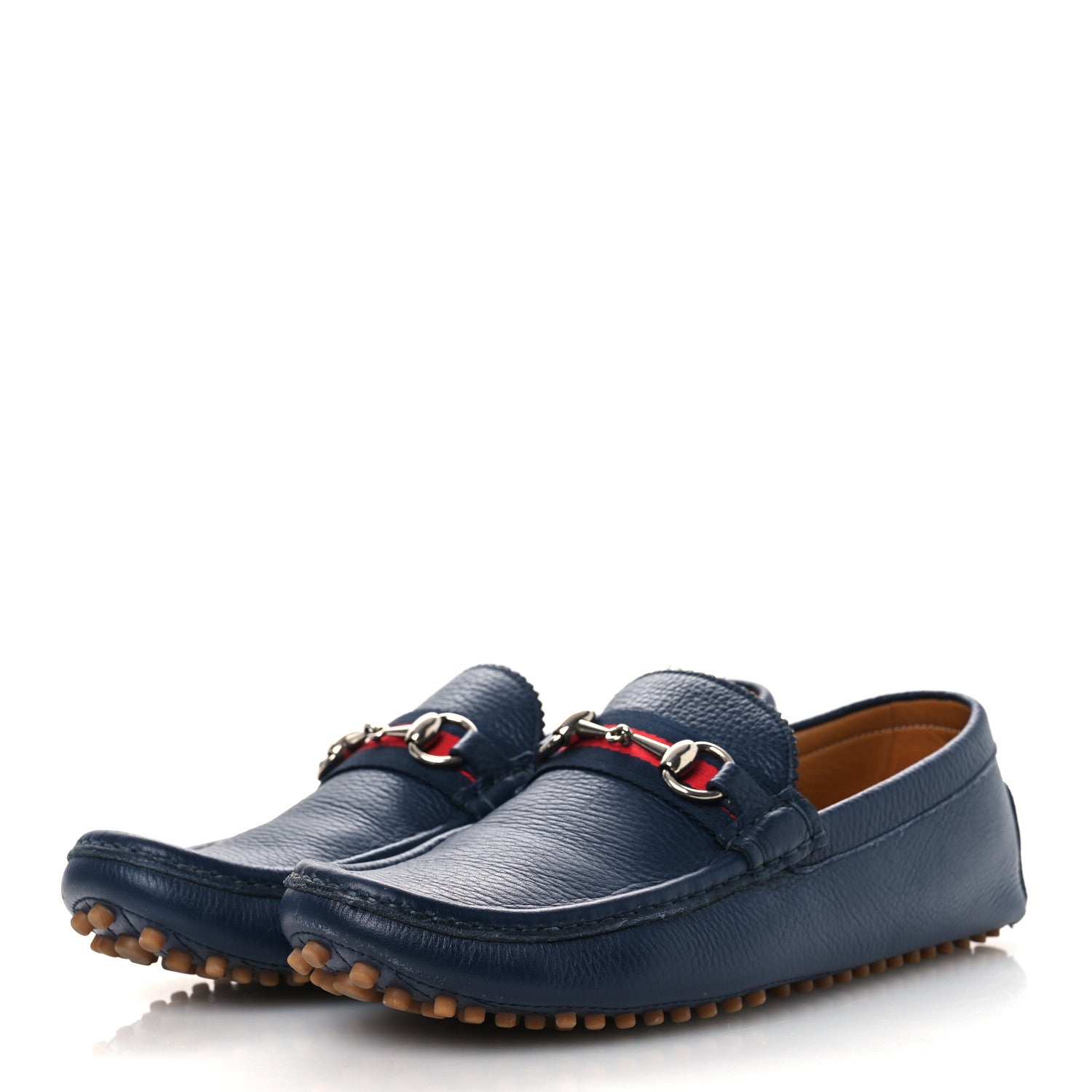 Gucci Road Calfskin Web Mens Horsebit Driver Loafers 9 Maritime