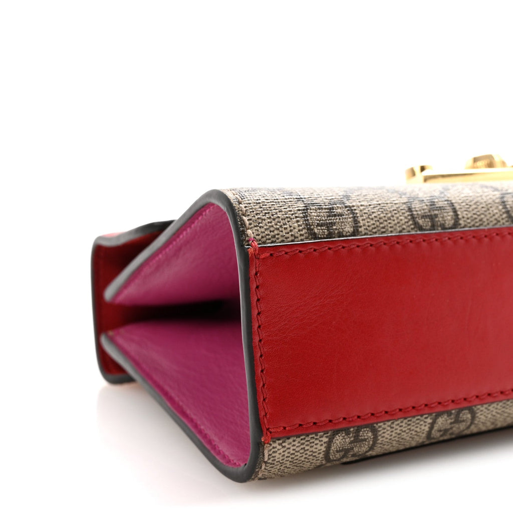 Gucci GG Supreme Monogram Calfskin Small Padlock Shoulder Bag Beige Hibiscus Red New Rosette
