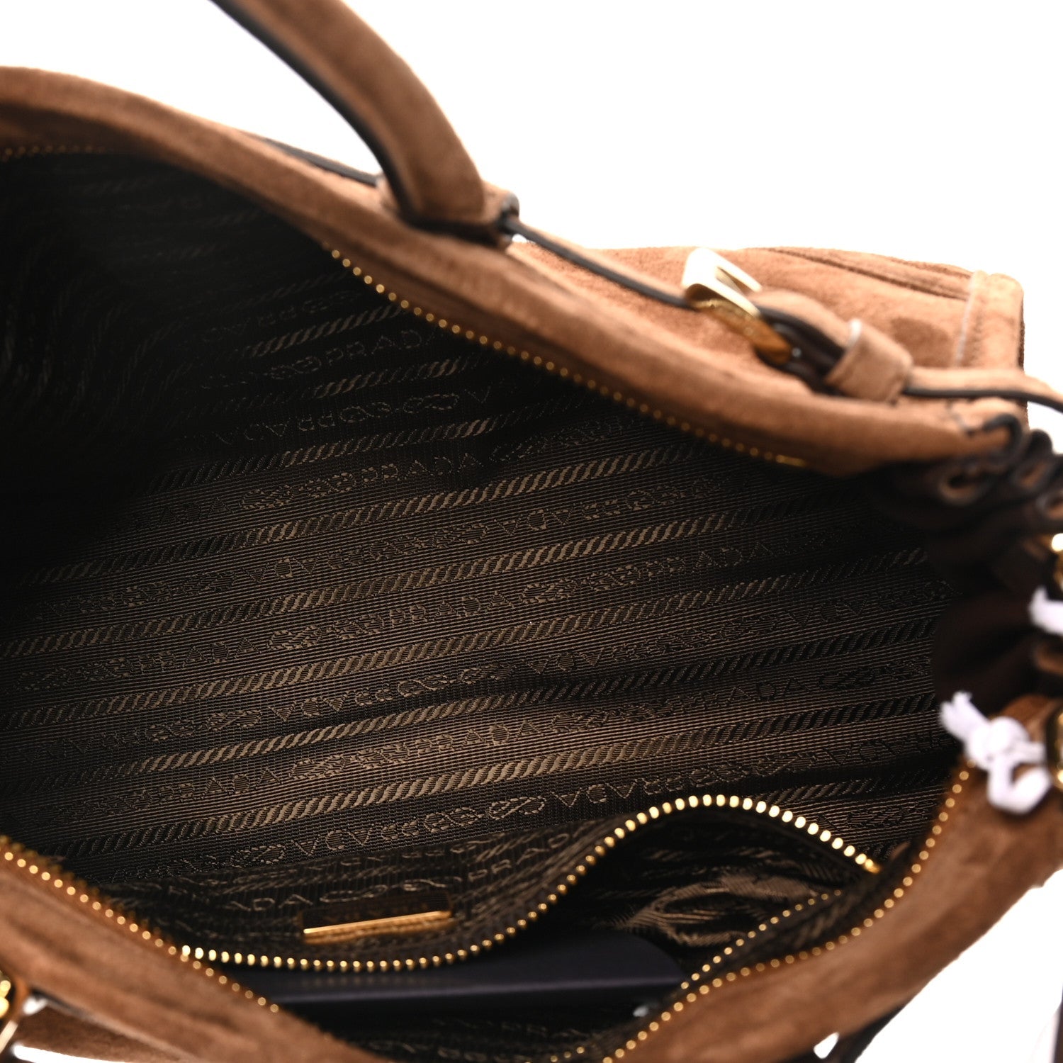Prada Suede Triangle Medium Bonnie Shoulder Bag Cacao