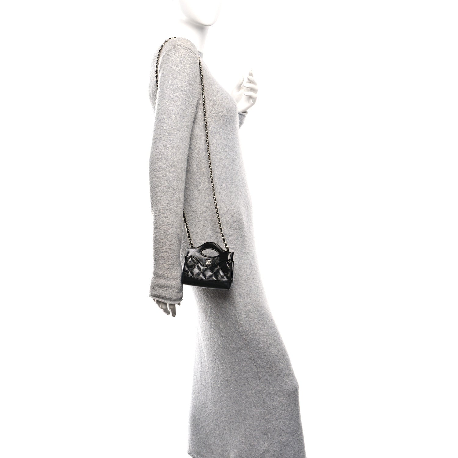 Chanel Shiny Lambskin Quilted Micro 31 Clutch With Chain Black