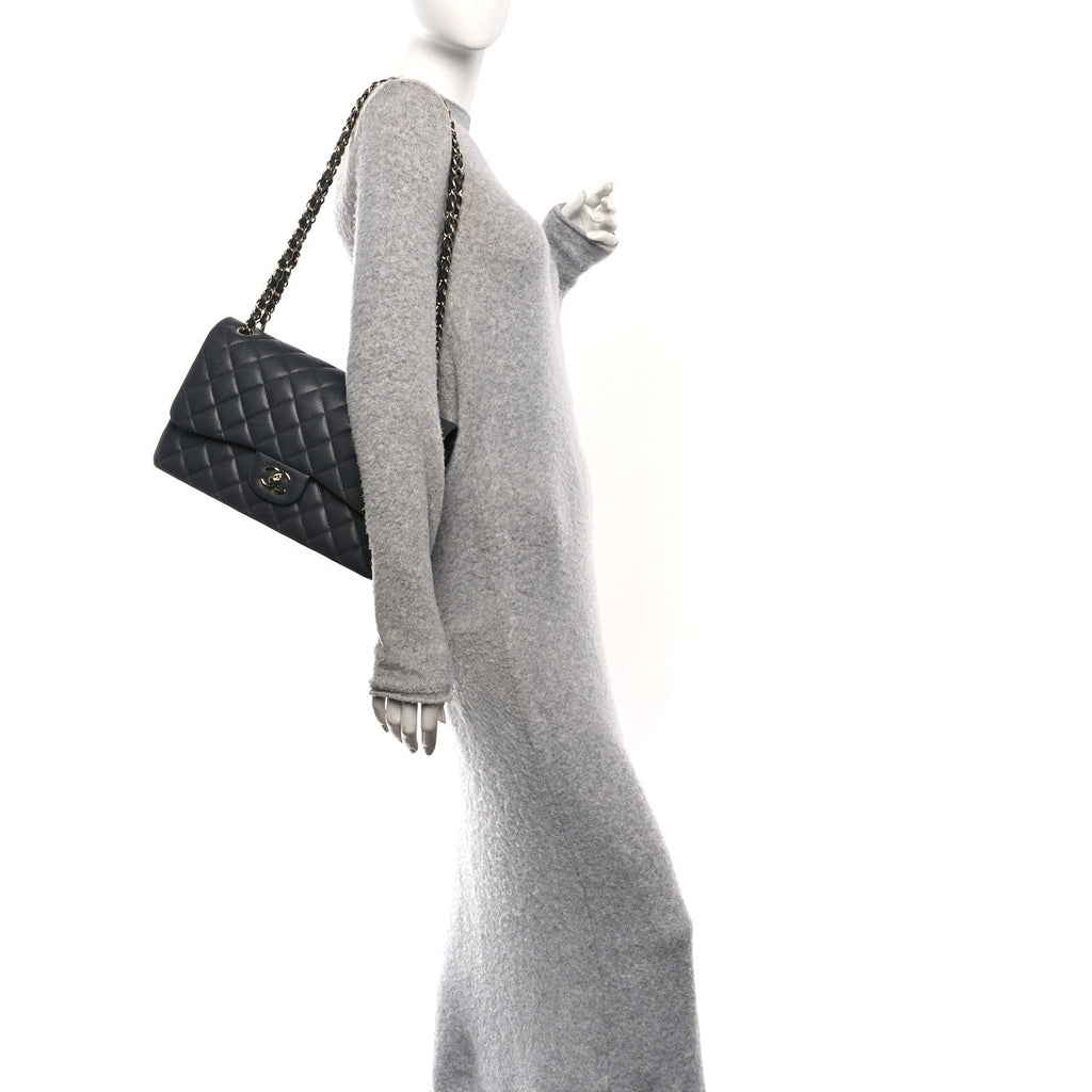 Chanel Caviar Quilted Jumbo Double Flap Dark Grey