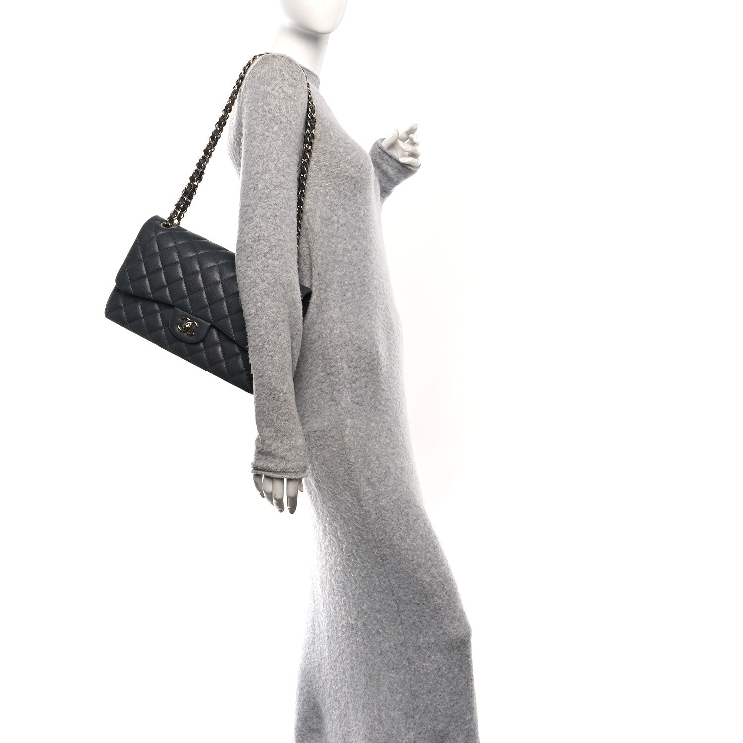 Chanel Caviar Quilted Jumbo Double Flap Dark Grey