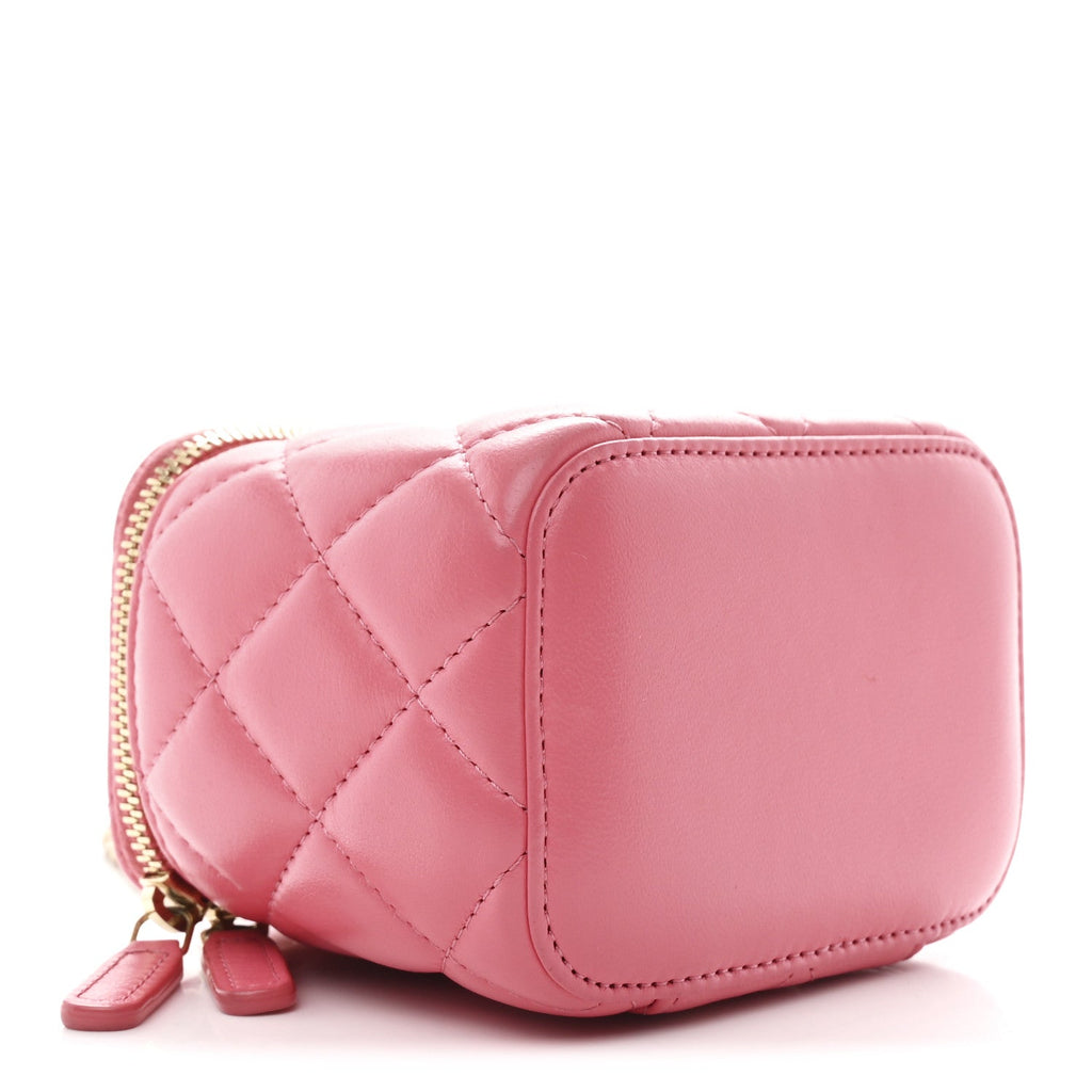 Chanel Lambskin Quilted Pearl Crush Mini Vanity Case With Chain Dark Pink