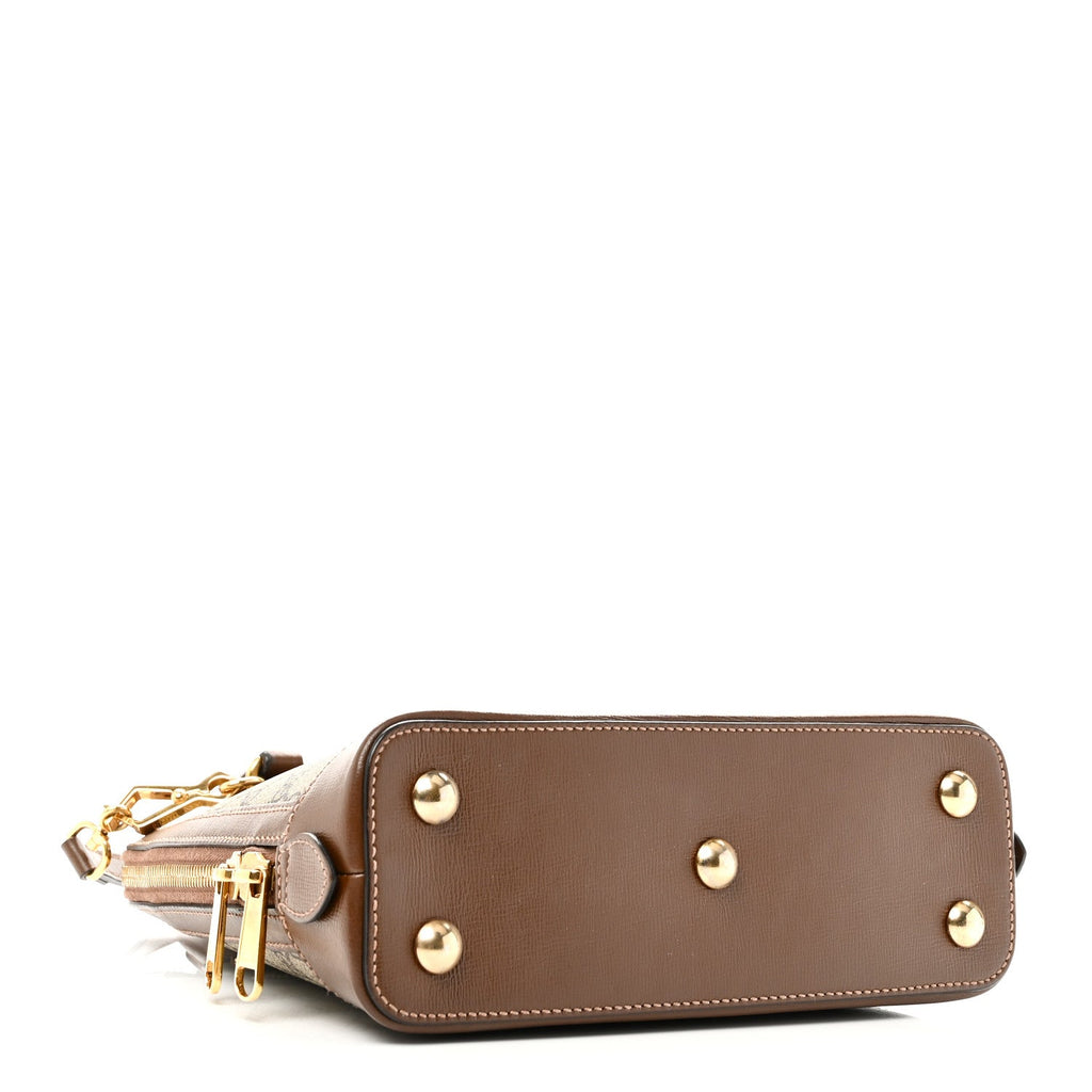 Gucci GG Supreme Monogram Azalea Calfskin Small Horsebit 1955 Top Handle Bag Beige Ebony Brown Sugar