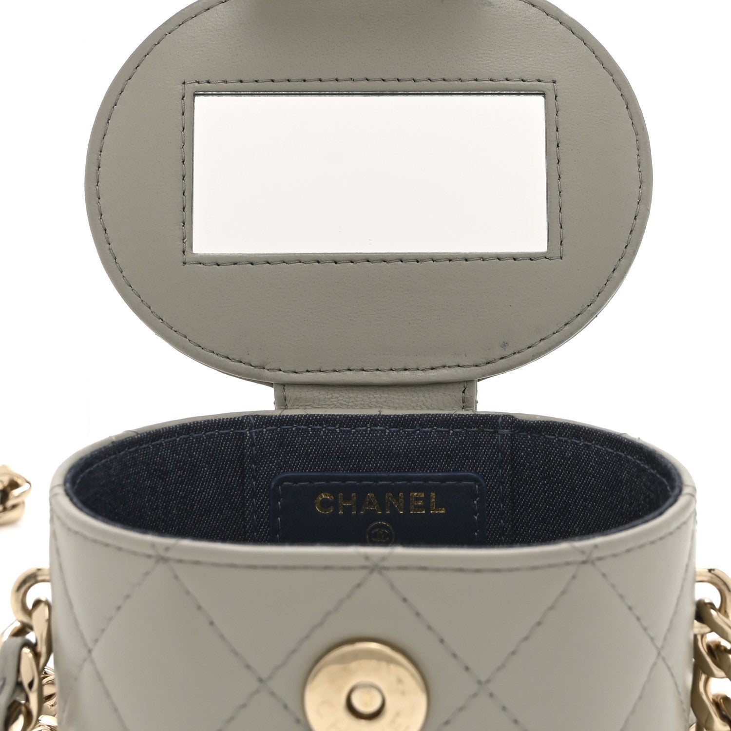 Chanel Lambskin Quilted Mini Vanity Case With Chain Grey