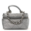 Chanel Metallic Caviar Quilted Mini Top Handle Vanity With Chain Silver