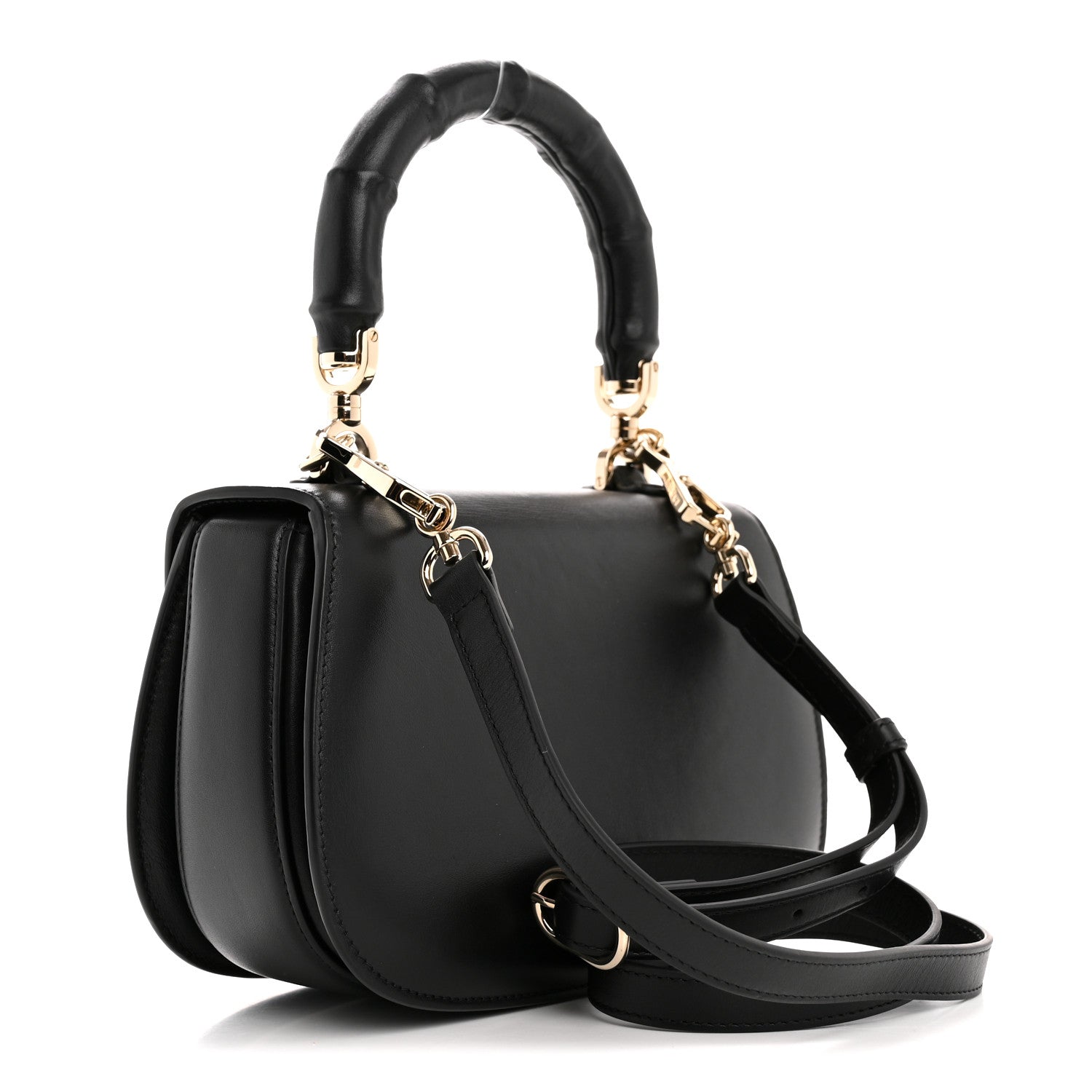Gucci Boarded Dyana Lux Calfskin Web Monochrome Small Bamboo 1947 Top Handle Bag Black