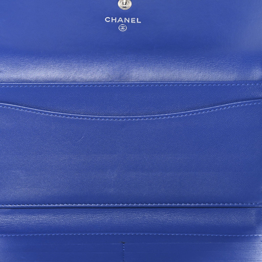 Lambskin Quilted Cuba Long Flap Wallet Blue Multicolor