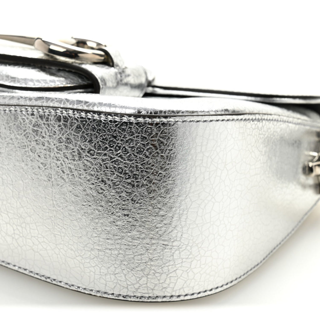 Gucci Metallic Demetra Small Horsebit 1955 Asymmetric Shoulder Bag Silver