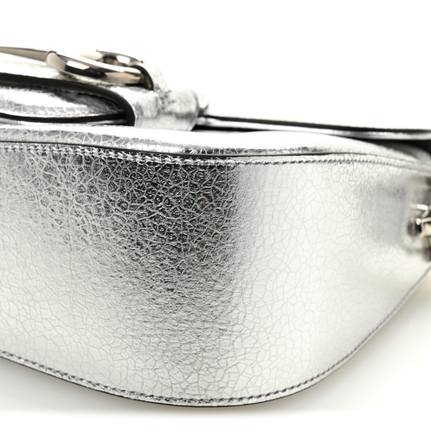 Gucci Metallic Demetra Small Horsebit 1955 Asymmetric Shoulder Bag Silver