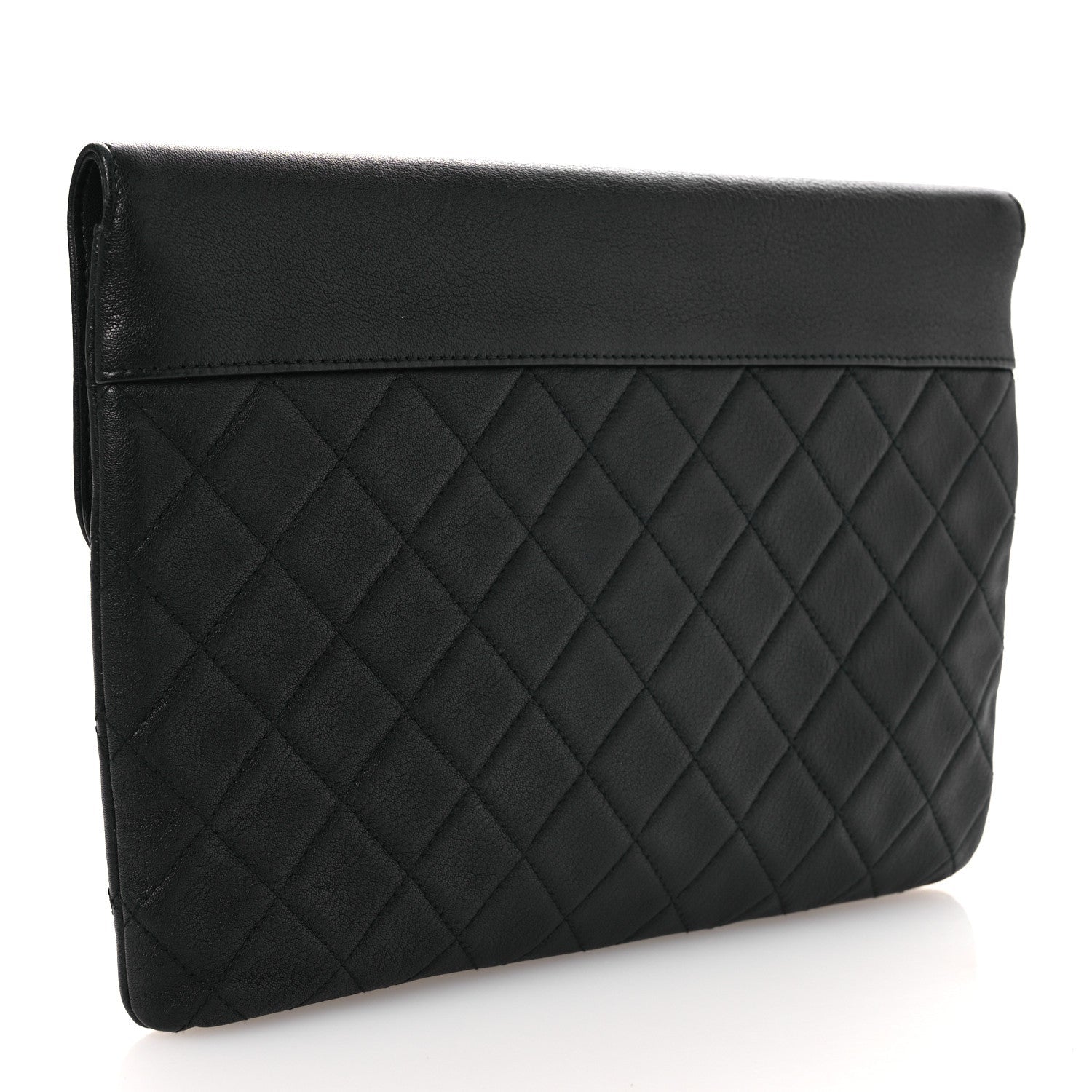 Grained Calfskin Quilted CC Box Pouch Black
