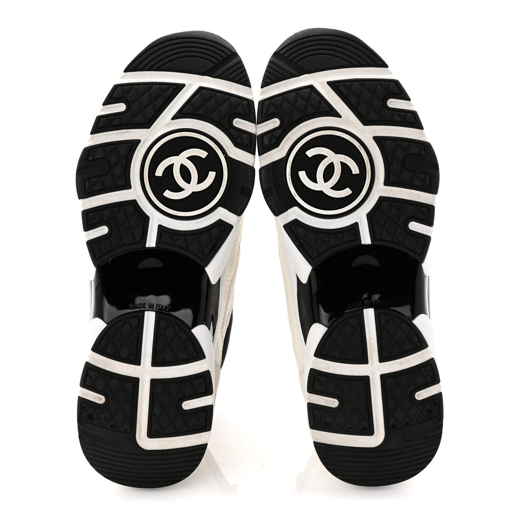 Mesh Suede Calfskin Grained Calfskin Womens CC Sneakers 37.5 White Black